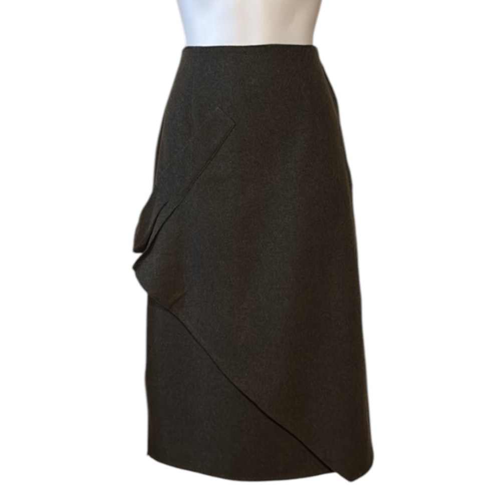 Elle Green Faux Wrap Wool Skirt with Side Detail Size 36